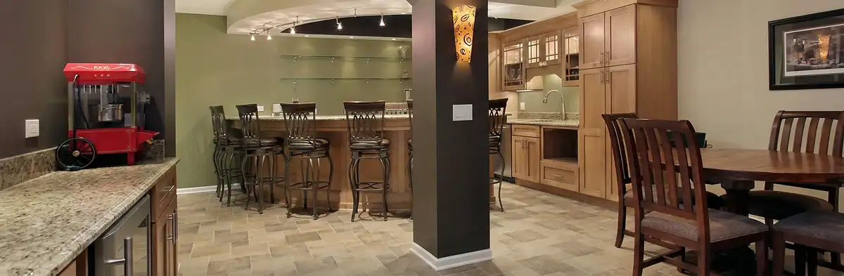 modern basement remodeling with custom finishes and open layout in a home in Green Bay, WI