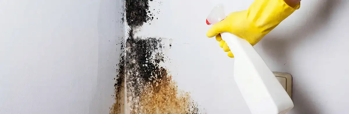 visible mold growth on an interior wall being treated during mold removal service in Green Bay, WI
