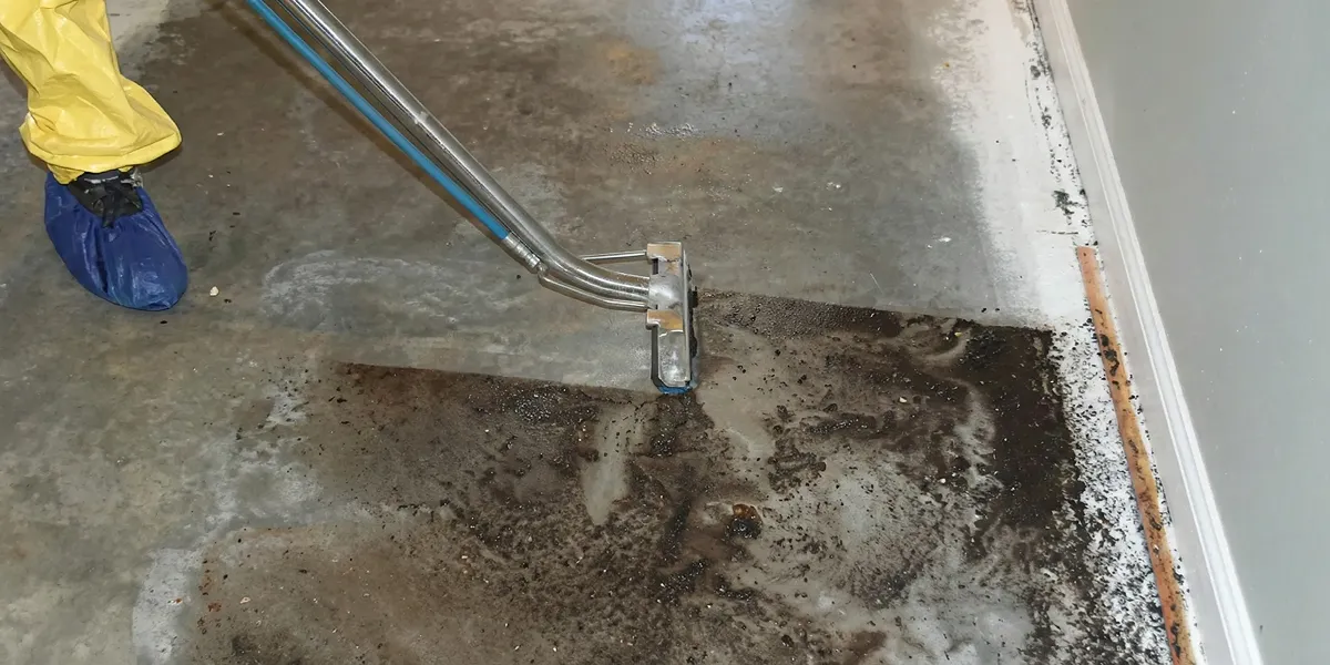 sewage removal technicians extracting contaminated wastewater from a residential floor in Green Bay, WI