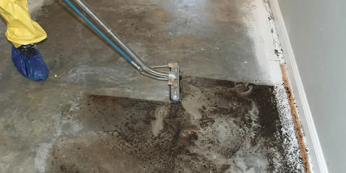 sewage removal technicians extracting contaminated wastewater from a residential floor in Green Bay, WI