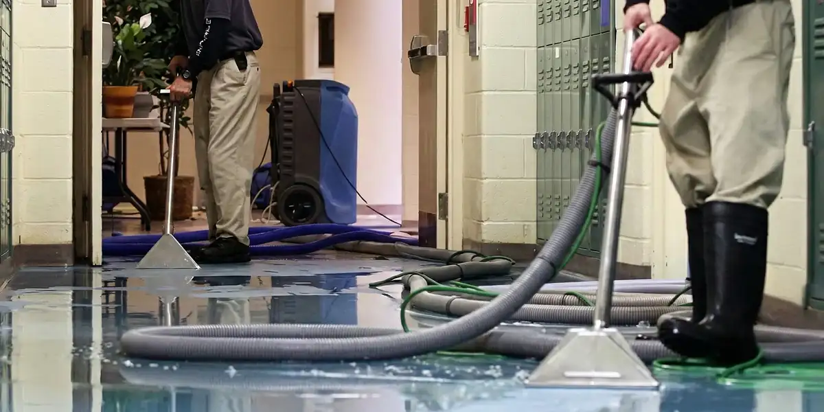water damage restoration technicians performing professional water extraction inside a property in Green Bay, WI